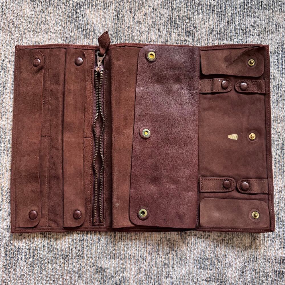 Mark Cross England Vintage Suede Jewelry Roll Travel Organizer Pouch Brown - Picture 7 of 12